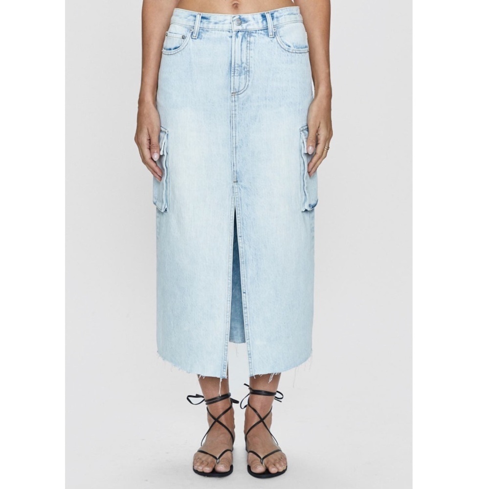 Pistola Women's Mckayla Cargo Demin Midi Skirt Light Blue Sz 24